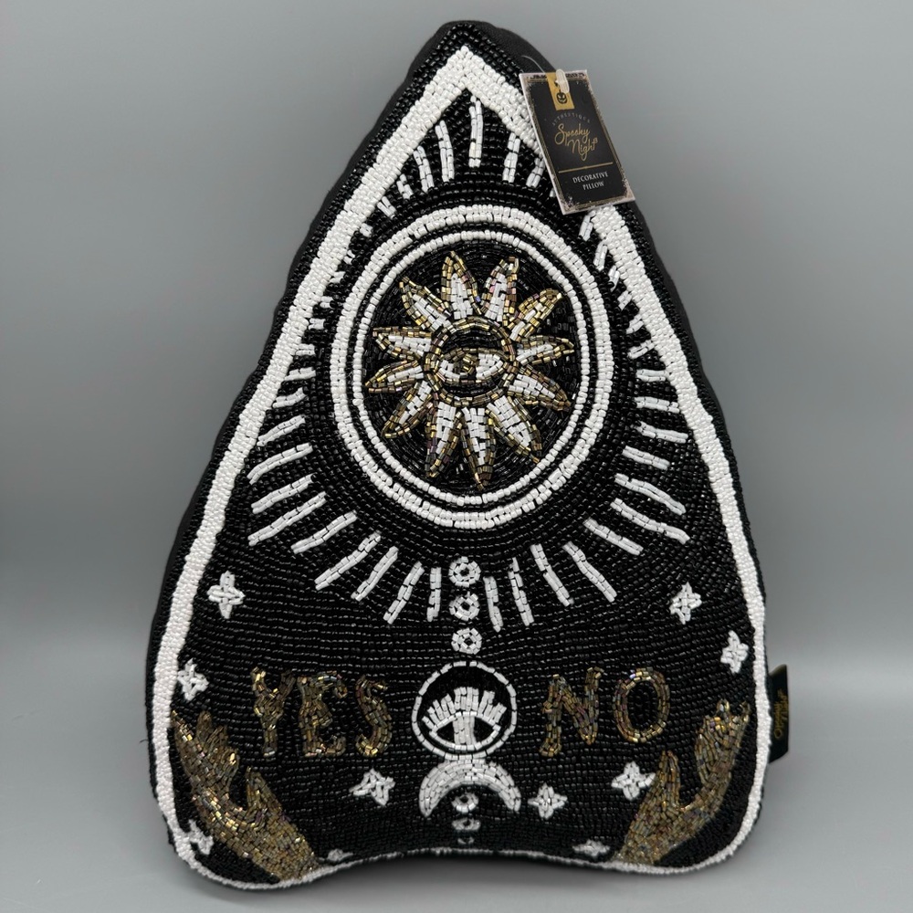 Spooky Night Halloween Ouija Board Planchette Beaded Throw Pillow Spirits Decor